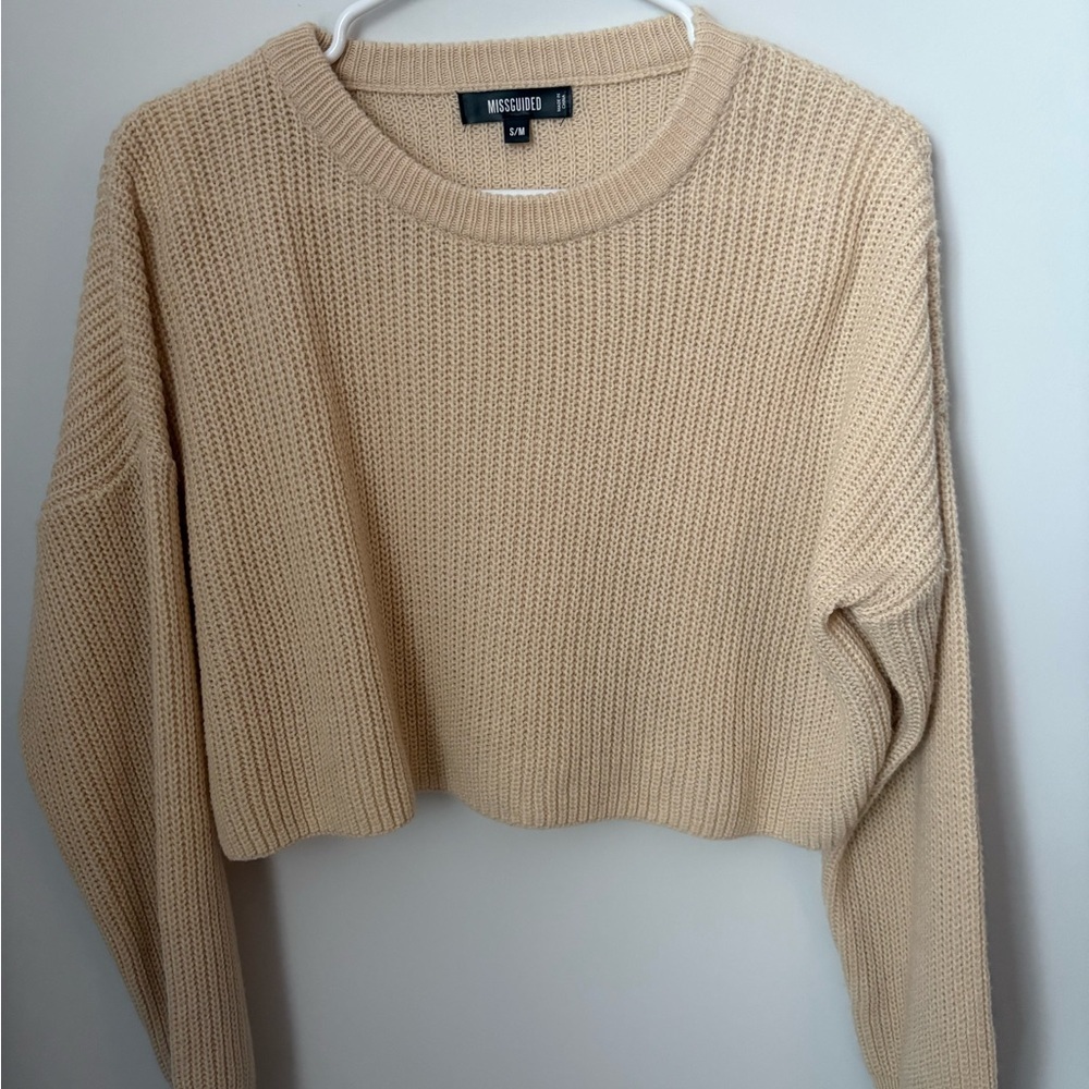 Missguided Women's Cream Cropped Sweater Size S/M